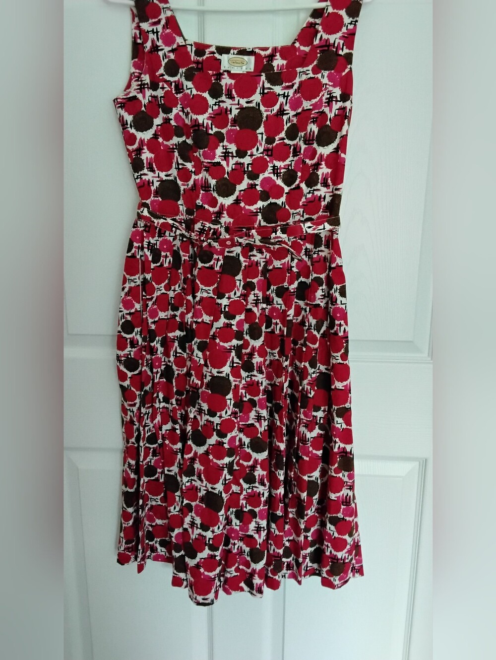Talbots Fit & Flare Red & GREEN Flower Abstract Midi Print Dress